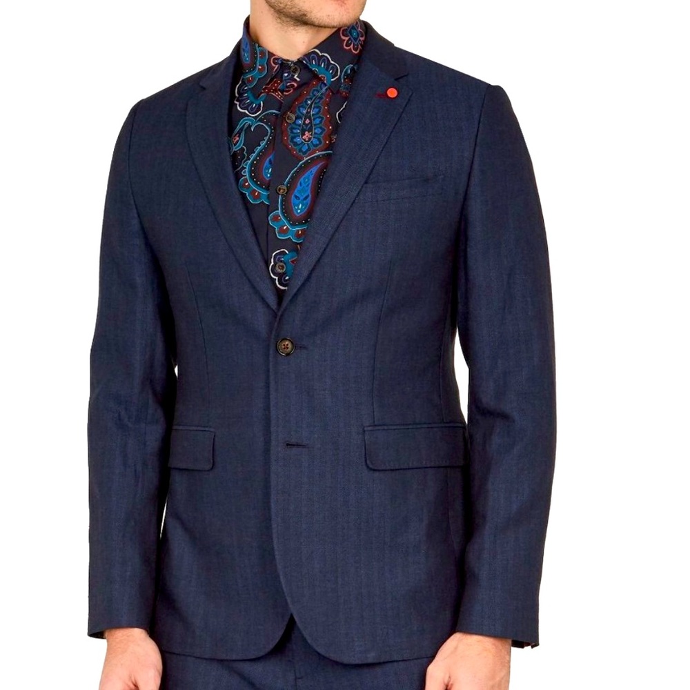 Ted Baker London Balrhot Linen Herringbone Big&Tall Mens Jacket Navy Size: 2XL